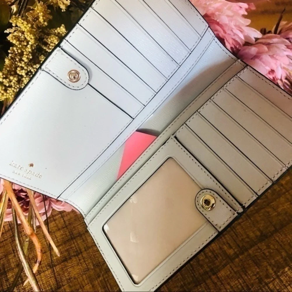 Kate Spade New York Refined Grain Leather Snap Wallet Black NWT